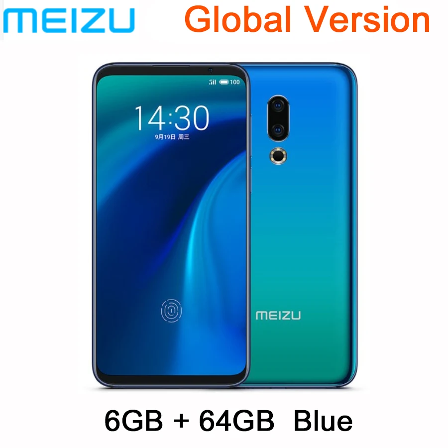 Глобальная версия Meizu 16, 6,0 дюйма, FHD, полный экран, двойная камера заднего вида, 3060 мА/ч, аккумулятор Snapdragon 845, четыре ядра, камера 20 МП, gps - Цвет: 6G 64G-Blue-Global