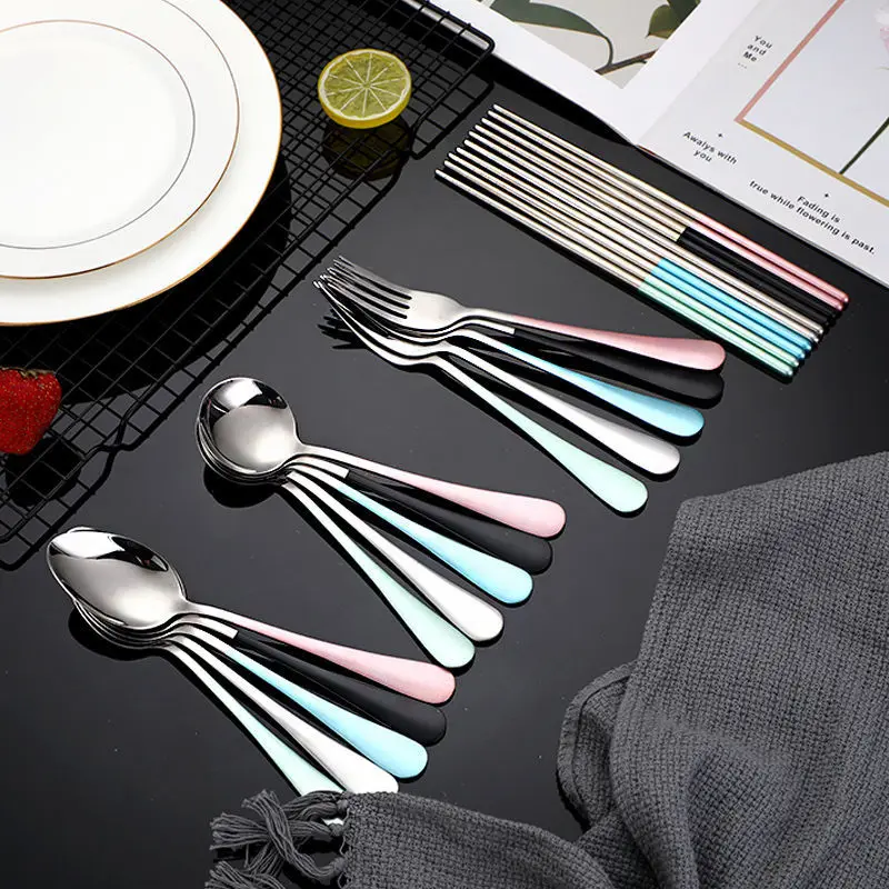 

Stainless Steel Spoon Fork Chopsticks Tableware Reusable Travel Cutlery Set Camp Utensils Set with Straw Portable Case
