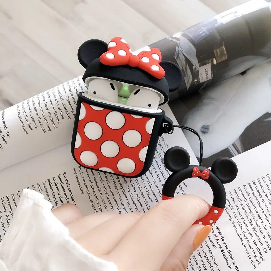 Minnie Для AirPods чехол милый 3D мультфильм наушники Kawaii чехол для Airpods 2/i10/i11/i12 TWS мягкая защитная крышка с кольцом на палец - Цвет: Minnie