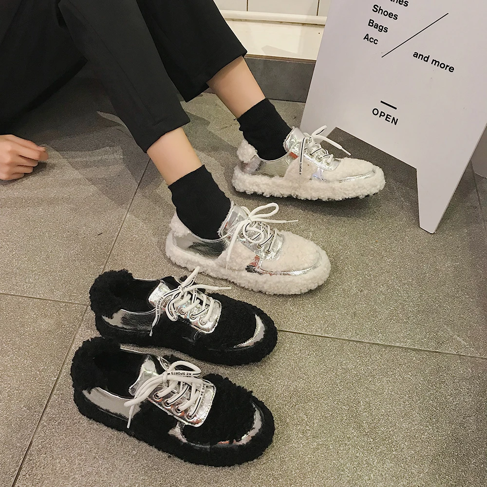 Новый дизайн женская зимняя обувь из искусственного меха в мозаичном стиле