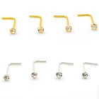 925 пробы серебряные L-образные кольца для носа, шпильки для пирсинга носа для женщин, позолоченный L-образный штифт, 20 шт., 2 мм камень