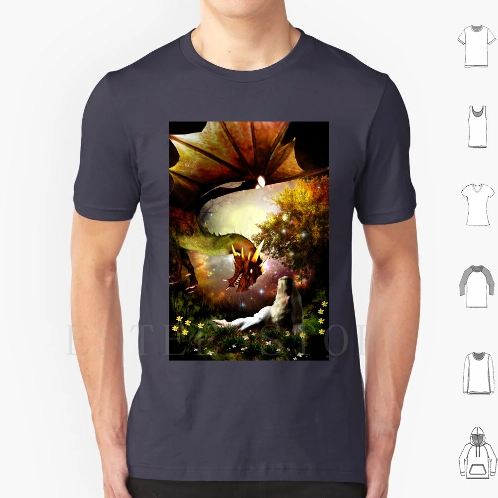 

Футболка для девочек и дракона, 100% хлопок, трава, цветы