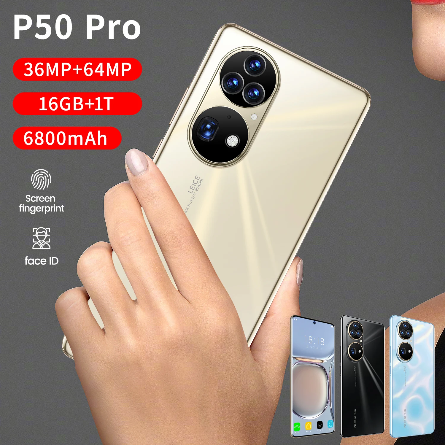 

P50 Pro 5G 7.3" Cellphone 5G 16GB+1T 6800mAh Qualcomm 888 Android 12.0 Face ID 16+32MP Global New Version Smartphones Celulars