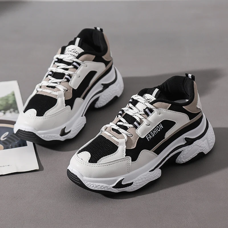 

2020 spring new fashion shoes Korean WindNet red super fire breathable thick soled student leisure sports shoes dad shoes
