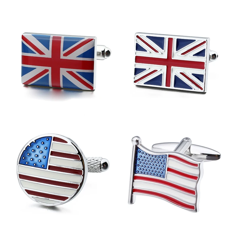 

HAWSON Fashion UK/US Flag Cufflinks for Men Charm Enamel Cuff Links Designed for French Shirt Cuff Button