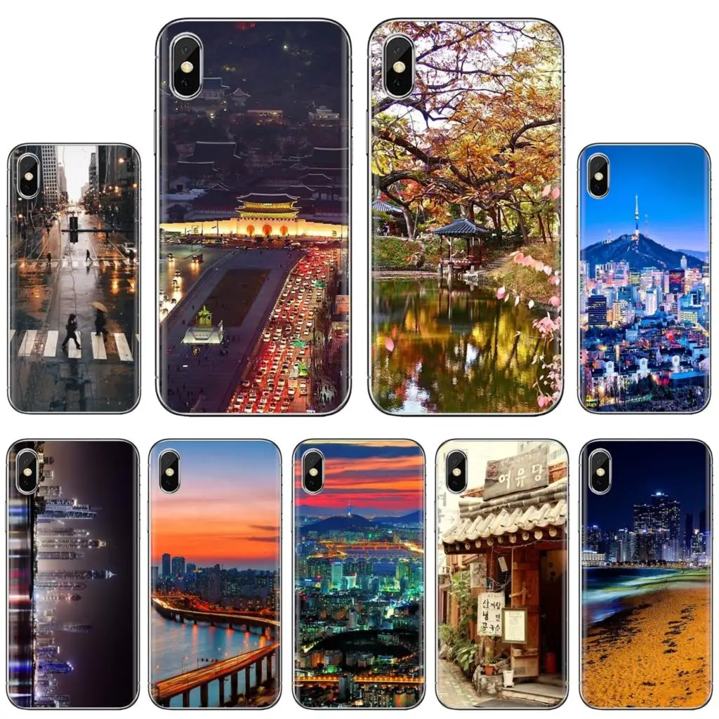 

Silicone Case For iPhone 10 11 12 Pro Mini 4S 5S SE 5C 6 6S 7 8 X XR XS Plus Max 2020 City-South-C-Korea-colorful-night-Seoul