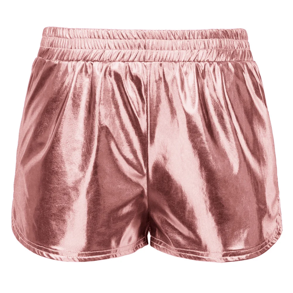 

Kate Kasin Sexy Women's Shorts Summer Clothes Shinny Elastic Waist Metallic-Like Hot Shorts Hot Sale Fashion Pocket Solid Lady