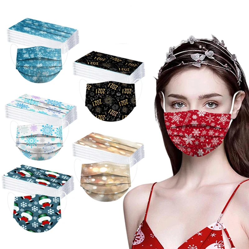 

10pcs Christmas Disposable Masks For Adult Print Anime Mask Face Covers Unisex Halloween Cosplay Maske Mascarillas Masque