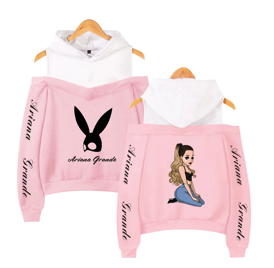 Ariana Grande толстовка с капюшоном с принтом женские хип-хоп повседневные толстовки с длинным рукавом с открытыми плечами Ariana Grande для женщин - Цвет: Цвет: желтый