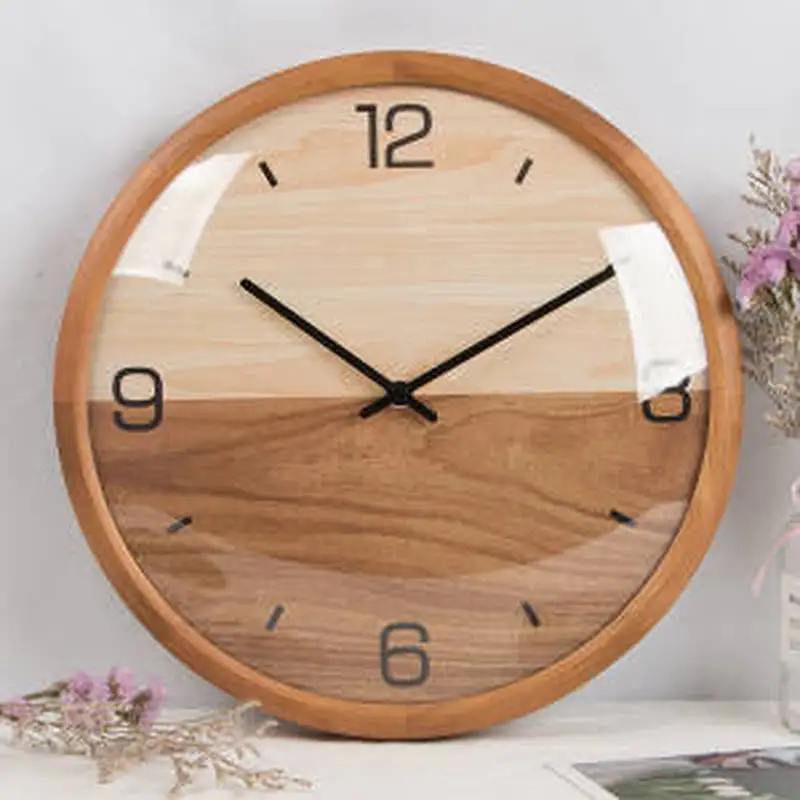 

Креативные Часы для гостиной из массива дерева, современные минималистичные бесшумные кварцевые часы, настенные часы без перфорации, кругл...
