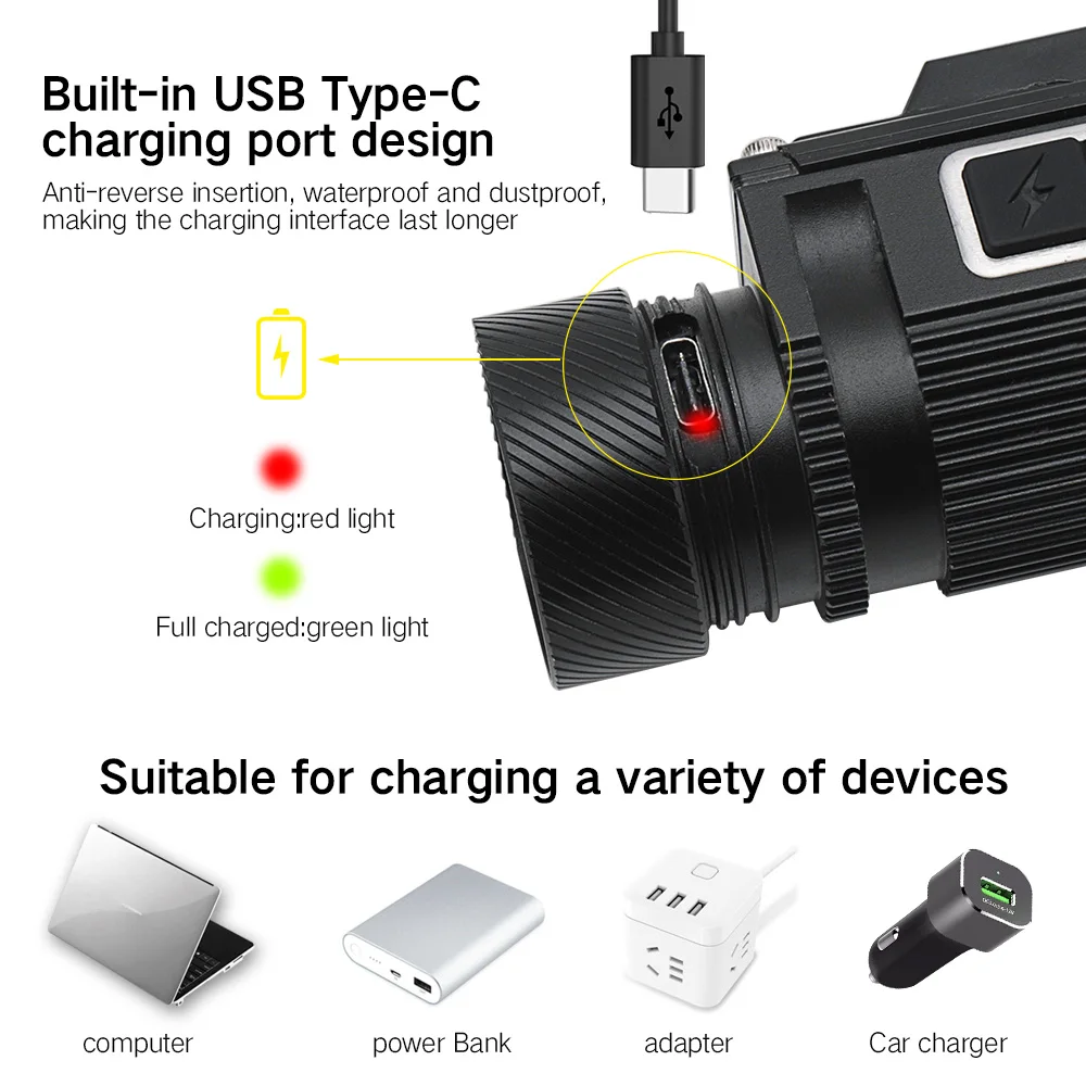 Налобный фонарь BORUiT B50 светодиодный налобный XM-L2 + 4 * XP-G2 макс. 21700/18650 лм TYPE-C