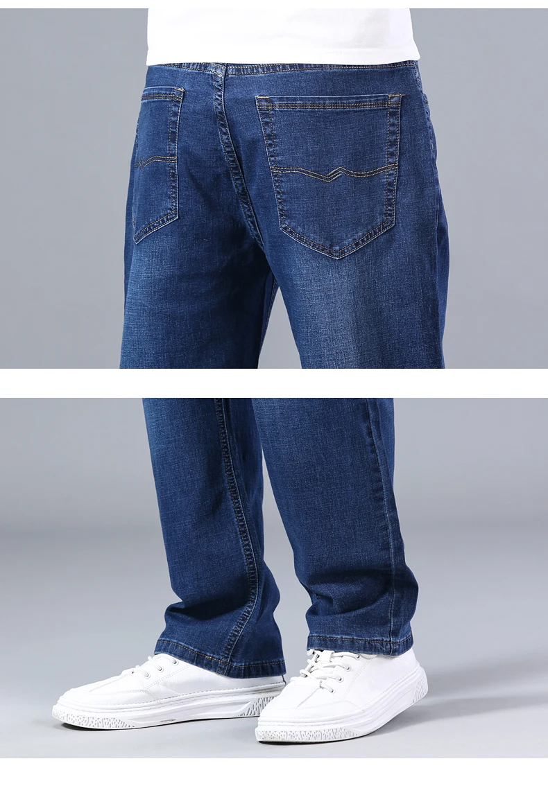 2020 Big Size 30-44 Classic Stretch Wide Jeans Men Brand Demin Blue Loose Pants Casual Male Cotton High Elastic images - 6