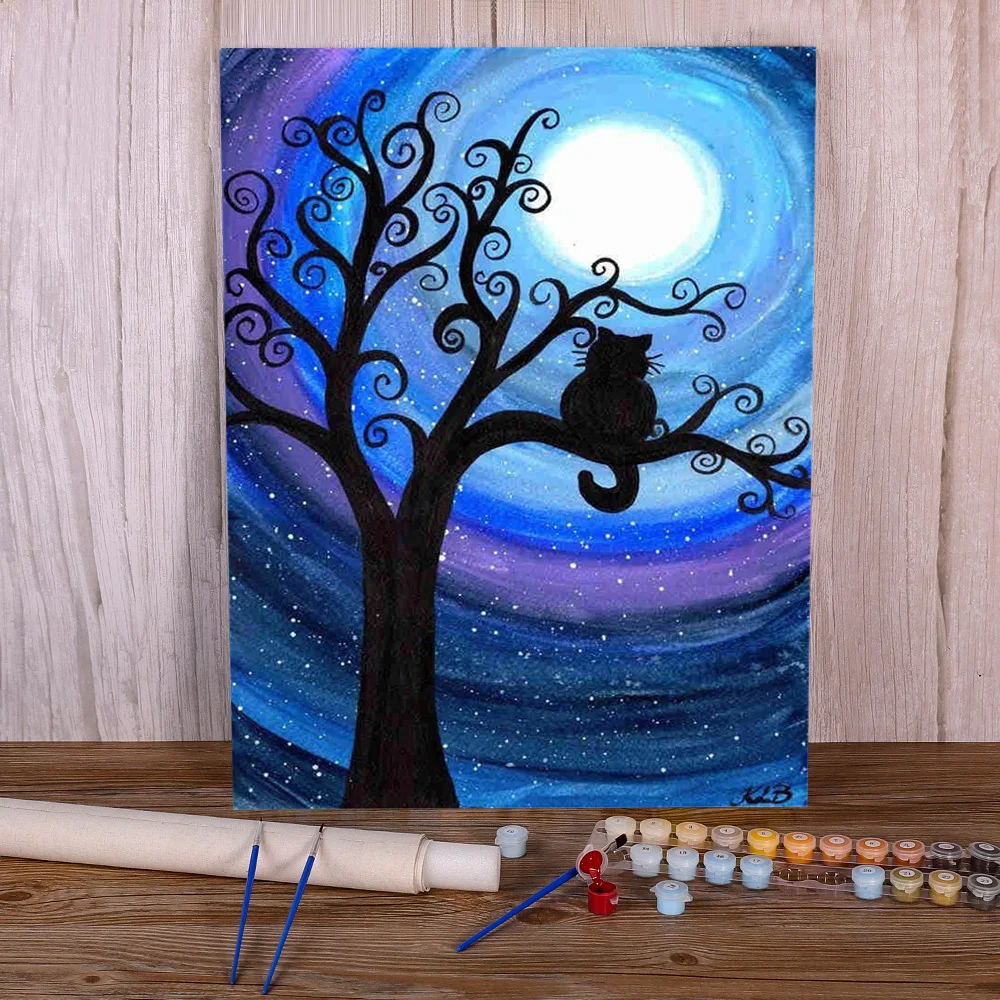 

Пейзаж дерево Пейзаж краска по номерам полный комплект акриловые краски 50*70 Картина на холсте, украшение для детей искусство