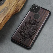 Elewood Wood Case For Google Pixel 5 4a Real Wooden Cover Original Luxury Soft-Edge Carved Shell Ebony Thin Accessory Phone Hull