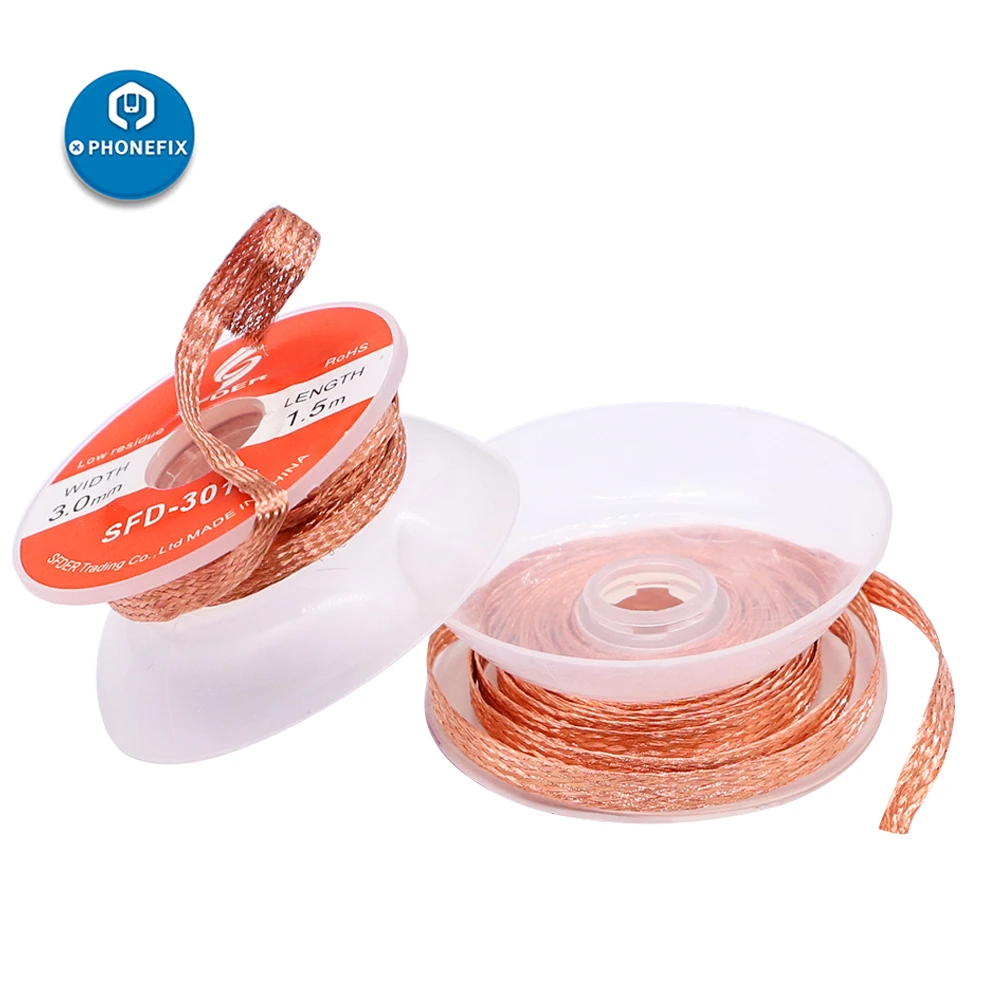 

1.5mm 2.0mm 2.5mm 3.0mm 3.5mm Width 1.5M Length BGA Desoldering Braid Welding Solder Remover Wire Tin Flux Repair Tool