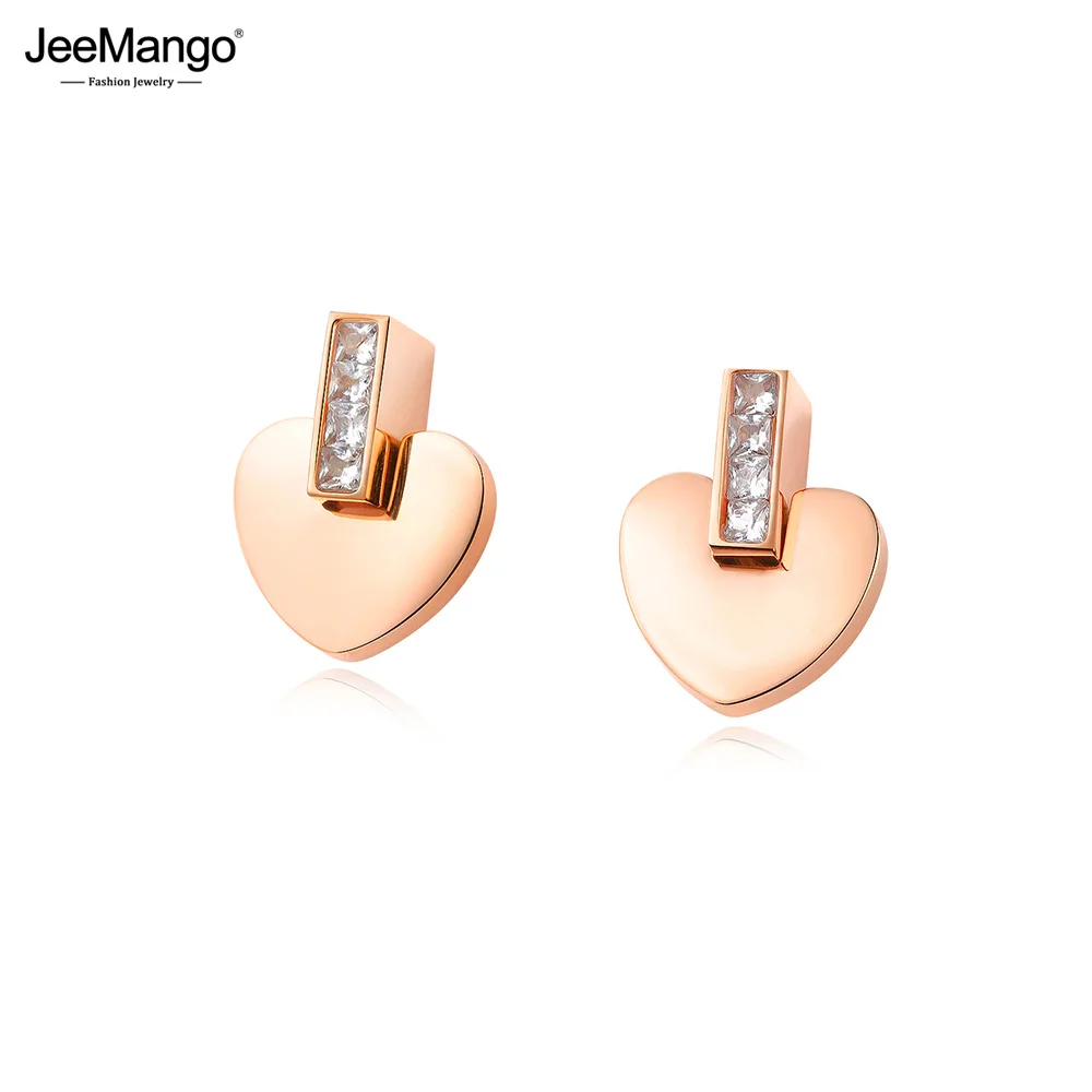 Женские свадебные серьги гвоздики JeeMango из розового золота с кубическим