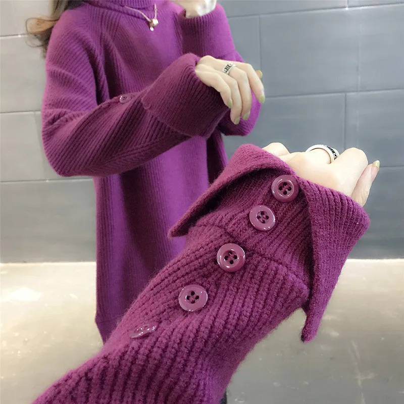 

2021 Autumn Winter Fashion Plus Size Sweaters Women Knit Pullover Turtleneck Mid-Length Loose Lazy Thicken Female Clothing