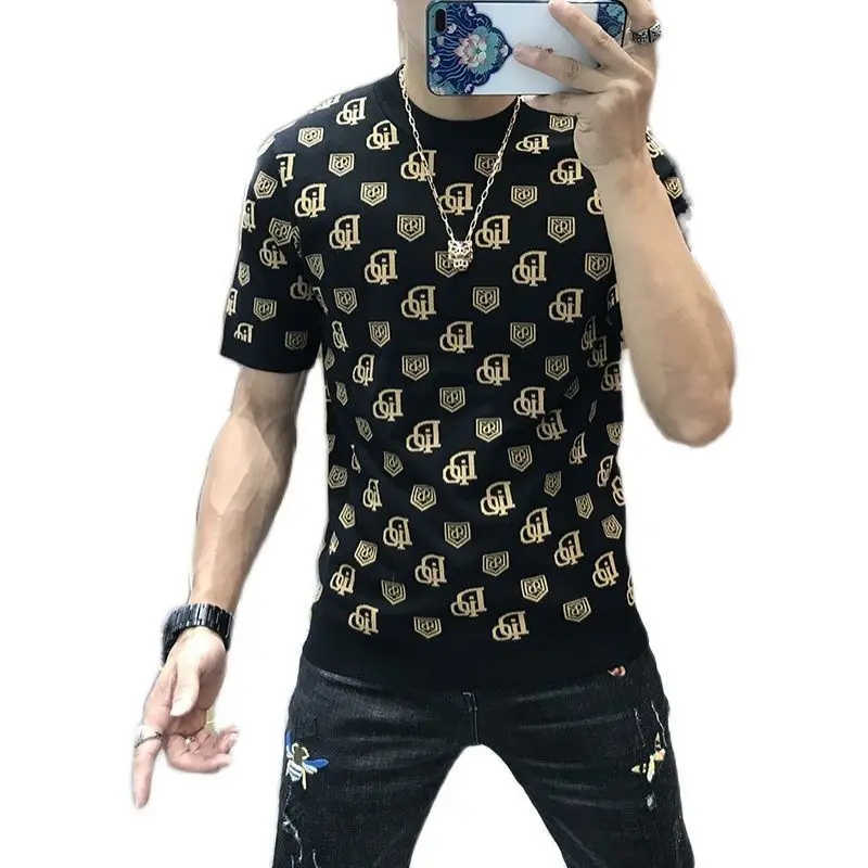 

Men's Short Sleeve T-shirt Bottom Coat Fashion Slim 2021 Spring, Summer and Autumn Printing Sleeve Style Sleeve Length(cm)