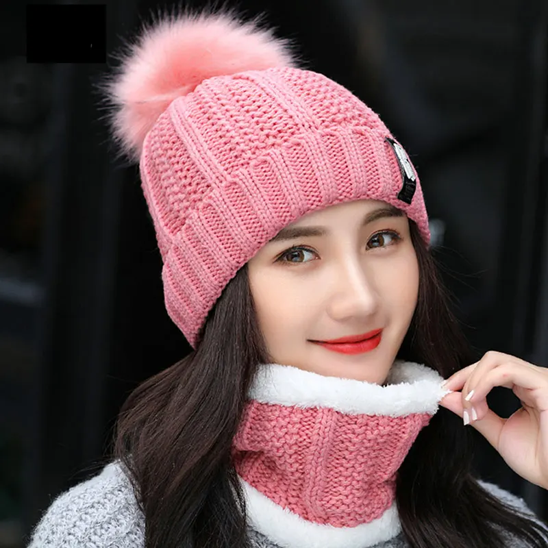 

Fioday New 2Pcs/Set Winter Scarf & Hat Sets for Women Thick Knitted Neck Covers Beanie Caps for Girls Outdoor Warm Scarves Hats