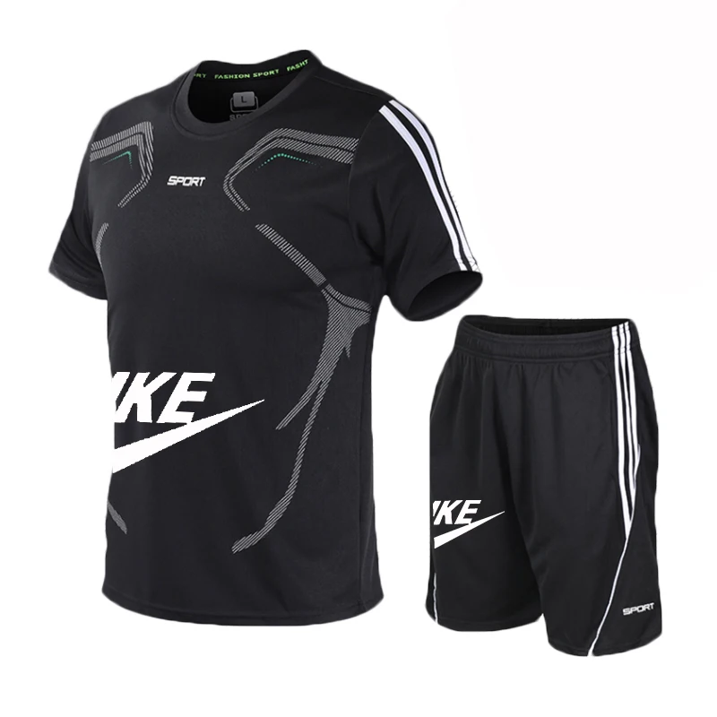 

2021 New Men's T-shirt + Sports Shorts Set Summer Breathable Casual T-shirt Running Set Fashion Harajuku Printed Male Sport Suit