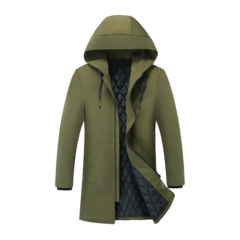 Winter padded jacket men 2020 long padded jacket youth hooded plus thick coat men's fashion solid color cotton coat jacket