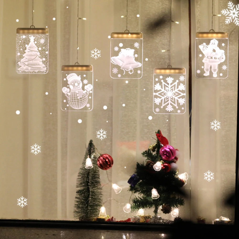 

Led Christmas Lights USB 3d Bells Romantic Room Decor Acrylic Curtain Lights New Year Christmas Decora for Home Bedroom Window