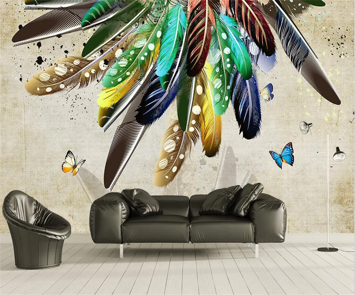 

Custom Photo Wallpaper Modern Fashion color feather art retro Wall Painting Waterproof Canvas Living Room Bedroom 3d wallpaper