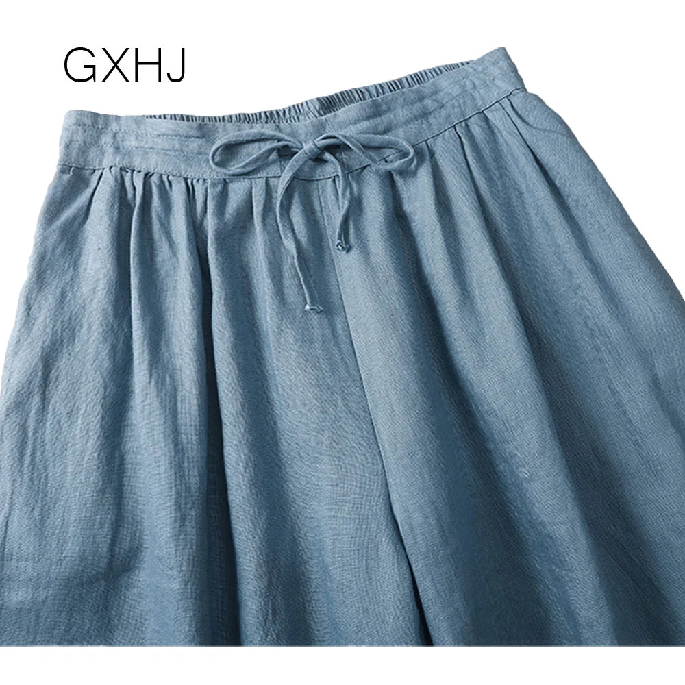 Брюки женские с широкими штанинами льняные повседневные Хлопковые Штаны