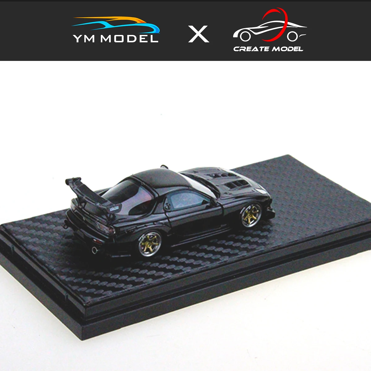 

Model Car 1/64 POP Toys YM & CREATE 1:64 Diecast Model Car Mazda RX7 Black Gold Resin JDM
