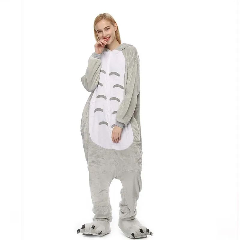 Winter Home Adult Unisex Sleepwear Cute One-Piece Hooded Thick Onesies With Pocket Christmas Halloween Cosplay Pajamas For Women