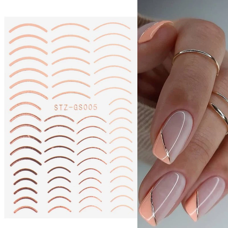 

3D Gold Lines Nail Art Stickers Metal Stripe Lines Letters Decals Curve Nails Sliders Self Adhesive Decorations Manicure Tools