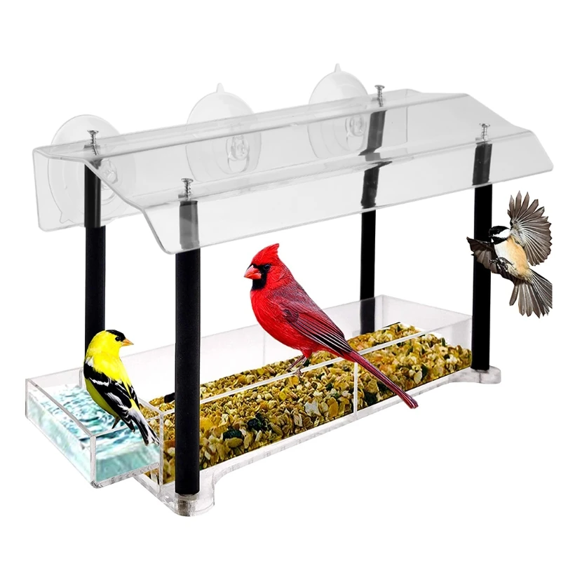 

Window Acrylic Bird Feeder House Strong Suction Cups Clear See Through Large Bird Feeder for Outside Best Gift Idea