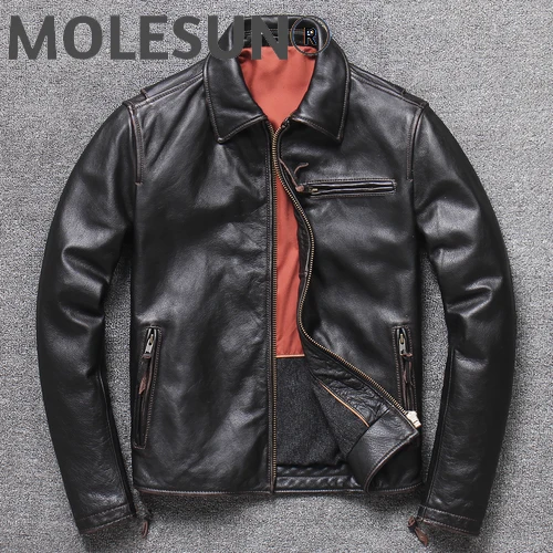 

AKOOSUN 2021 Men's Genuine Leather Jacket Men Clothing Motorcycle Retro Autumn Coat Male Thick Cowhide Mens Jackets Ropa LXR698