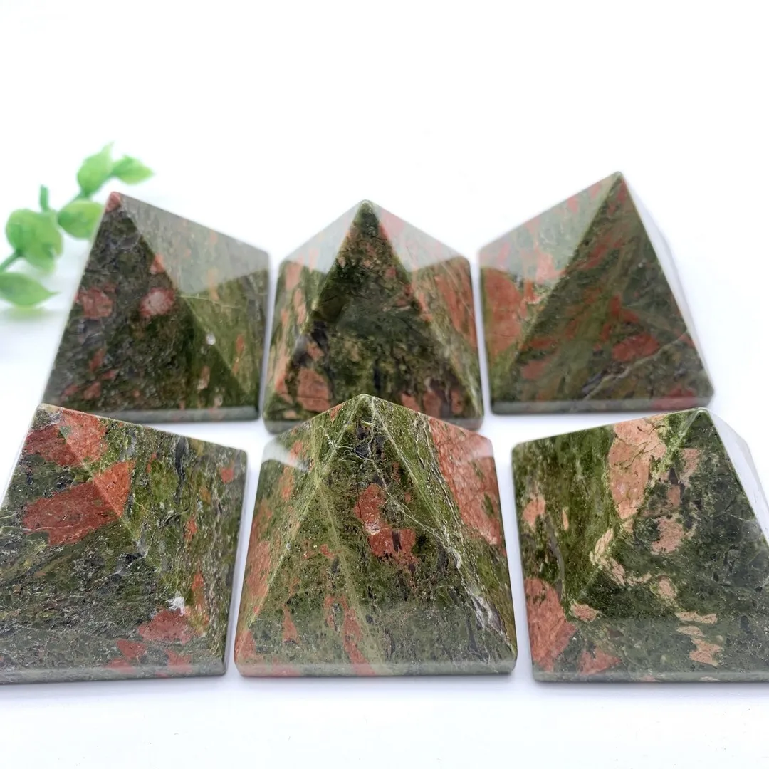 

40mm Natural Unakite Stone Quartz Crystal Pyramid Reiki Energy Tower Home Ornaments Healing Decoration Stones