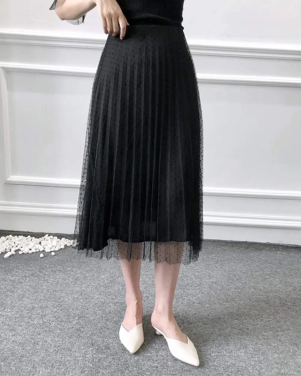 Женская модная гофрированный с сеткой миди юбка женская боковая молния vestidos элегантная повседневная шикарная юбка QUN467