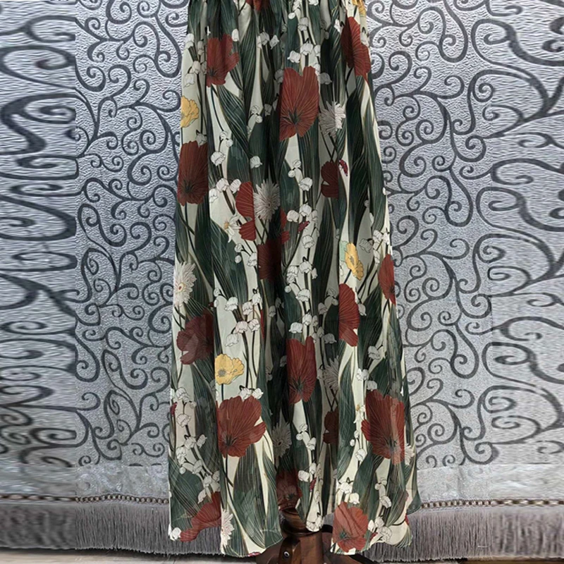 

SEQINYY Summer Vintage Dress New Fashion Design Women Runway Short Sleeve Flower Printed Elegant Slim High Quality Chiffon