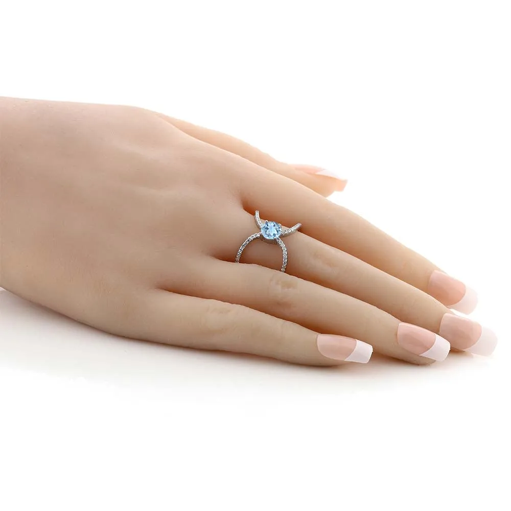 1 77 Ct круглый голубой топаз кольцо из стерлингового серебра 925|ring ring|ring 925ring round |