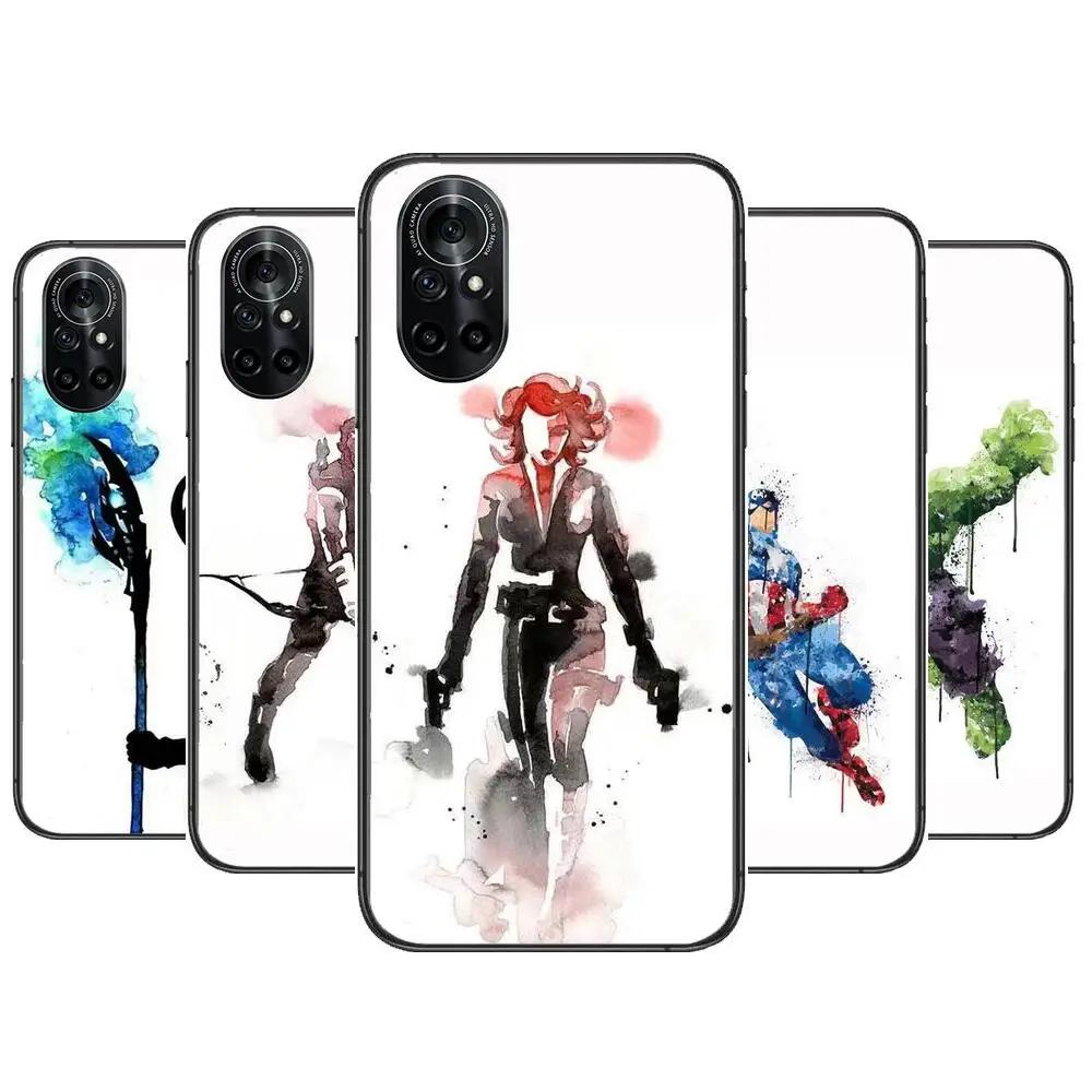 

painting Marvel vengadores Clear Phone Case For Huawei Honor 20 10 9 8A 7 5T X Pro Lite 5G Black Etui Coque Hoesjes Comic Fash