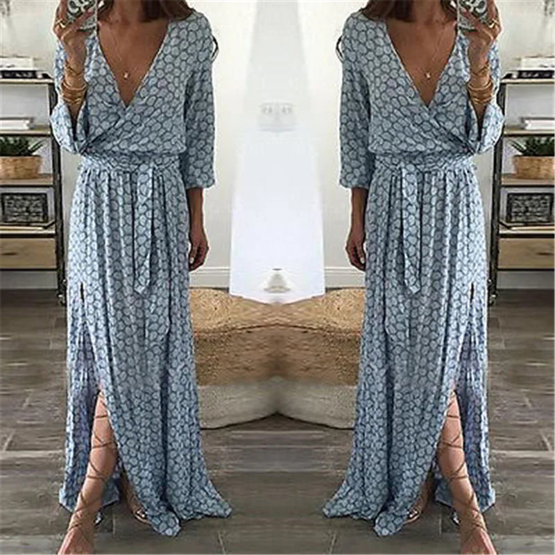 Женский длинный сарафан в стиле бохо сексуальное пляжное платье с разрезом и