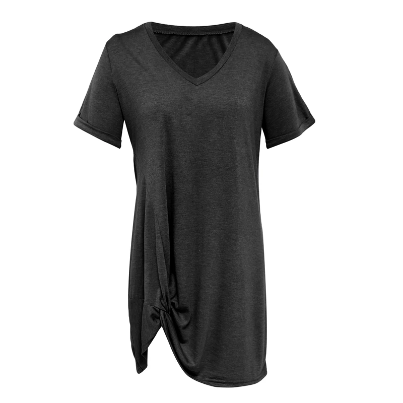 

Women'S Fashion Casual Round Neck Solid Color Twist Short Sleeve Dress