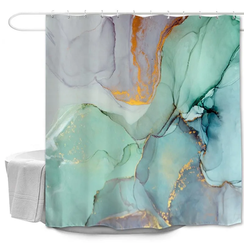 New Waterproof Shower Curtain with Hooks Polyester Geometric Marble Pattern Printed Bath for Bathroom Screen Home Decor |