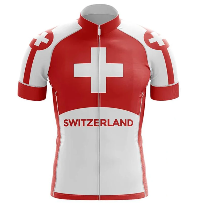 Новый красный Швейцарский Комплект Джерси для велоспорта летняя одежда