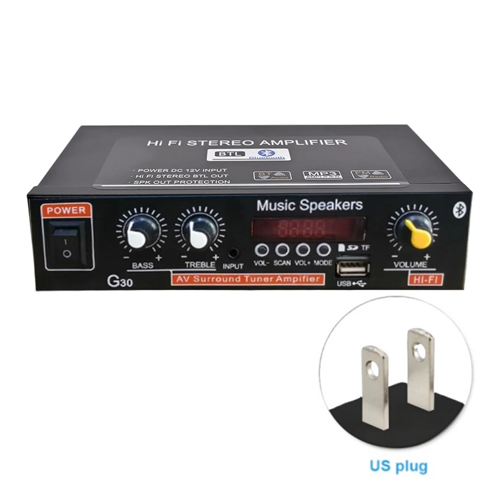 

G30 Stereo Amplifier System FM Radio Dual Channel Digital Portable HIFI Wireless Bluetooth Audio Receiver Sound Power MP3 Iron