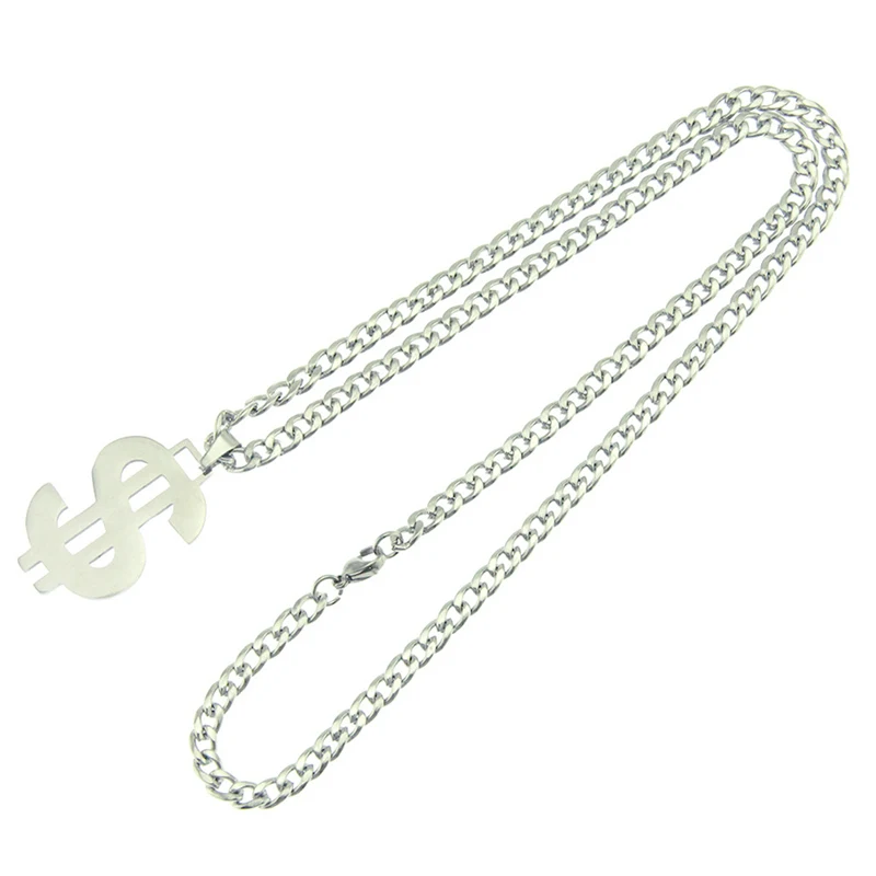 

Dollar Sign Necklaces Money American Symbol Pendant Cuban Chain 316L Stainless Steel Hip Hop Silver Color Pendant for Men 24"