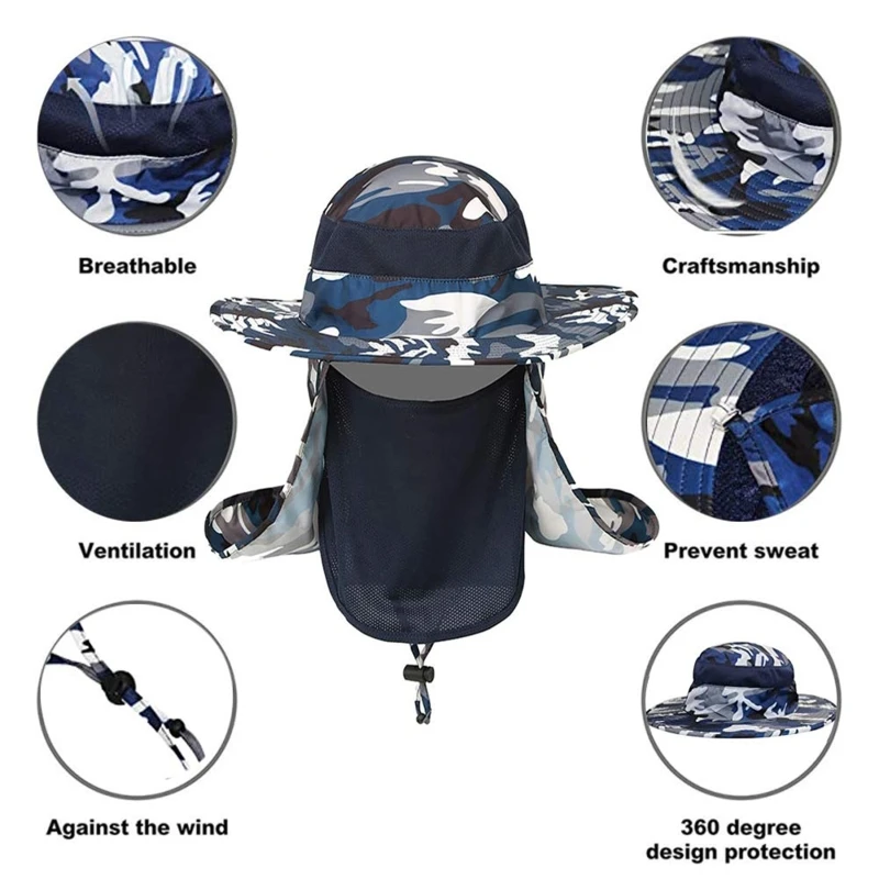 Съемный чехол для шеи с откидной крышкой лица шляпа широкими полями рыбалки