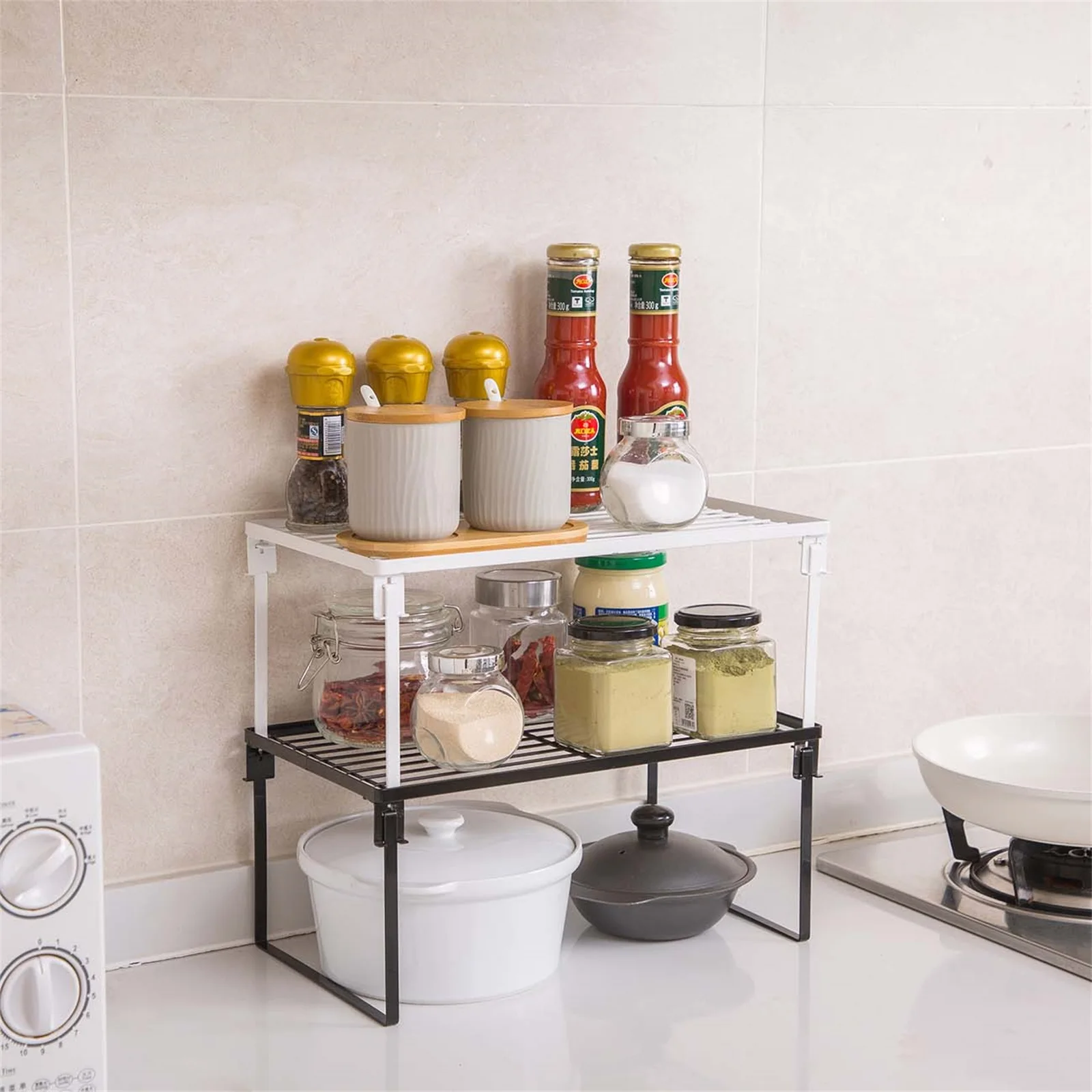 

Stackable Iron Kitchenware Storage Rack Dish Drying Rack Cup Dispenser Spice Jars Organizer Foldable Bathroom Cabinet Shelves
