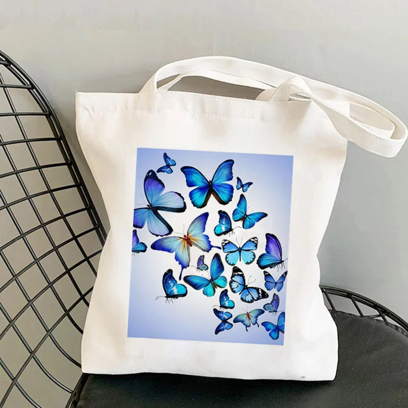 

Shopper Blue Butterflies Merchandise Printed Tote Bag women Harajuku shopper handbag girl Shoulder shopping bag Lady Canvas Bag
