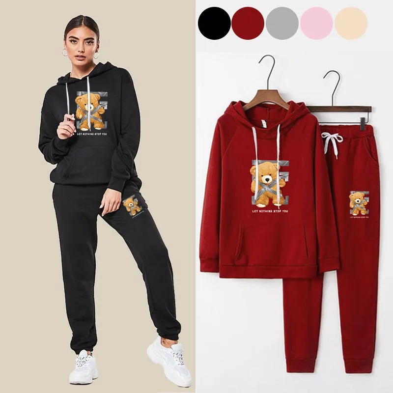 

Женский спортивный костюм, однотонная теплая одежда, Женский комплект для тренировок, Женский свитшот и спортивные брюки, повседневные спо...