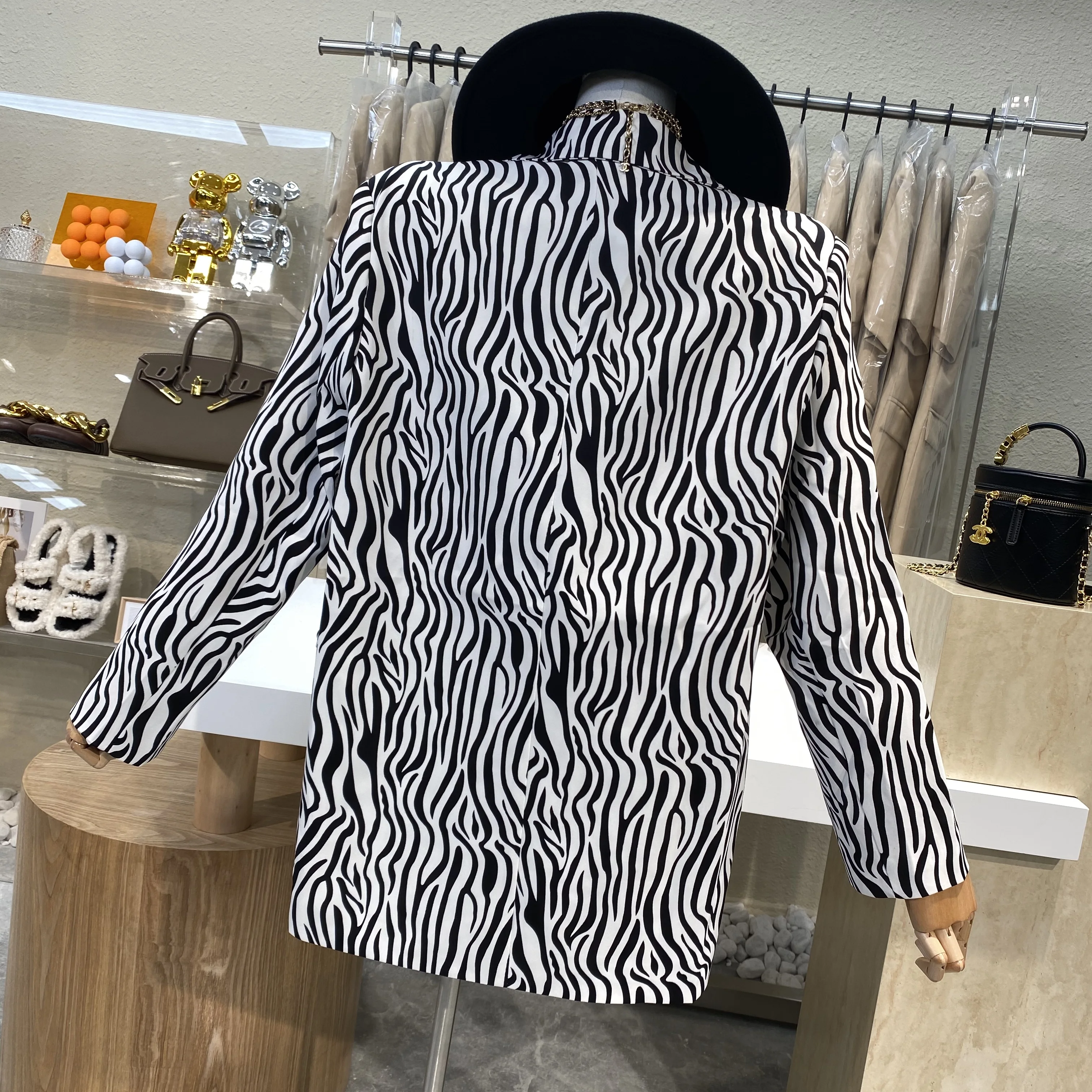 

Elegant Two Piece Ins Fashionable New Zebra Pattern Long Suit Jacket High Waist Slimming Skirt Office Lady Two Pieces Set