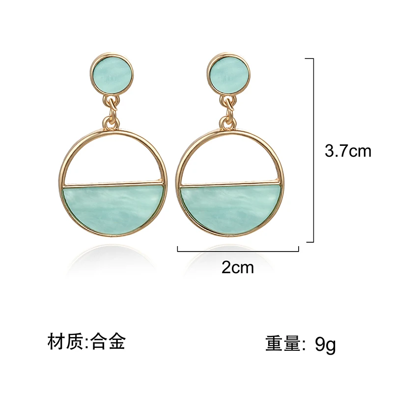2019 геометрические круглые висячие серьги трендовые с зеленым мраморным камнем